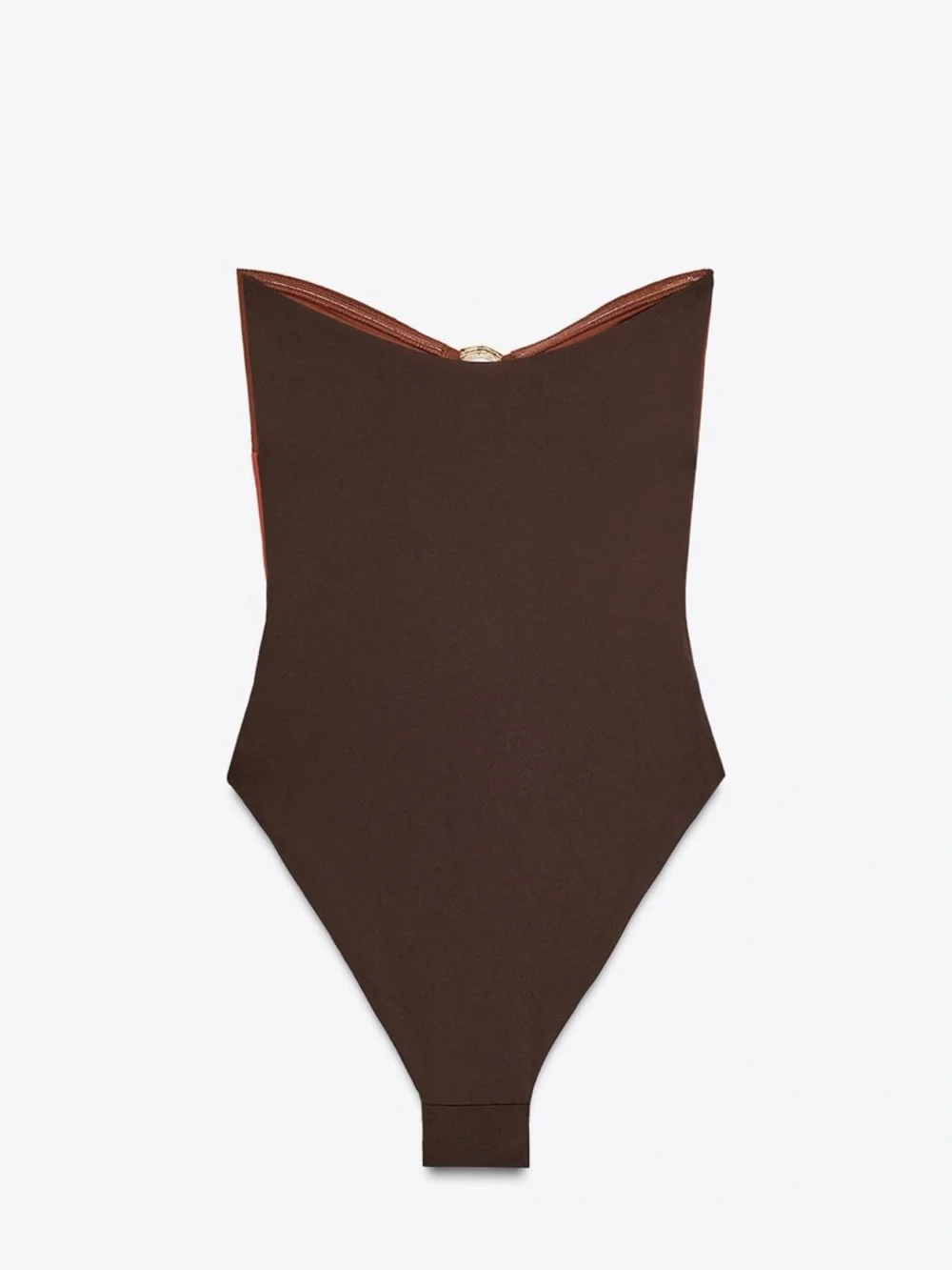 Zara Strapless Cutout One-Piece Swimsuit in Brown and Rust - Women Swim - Picture 7 of 7